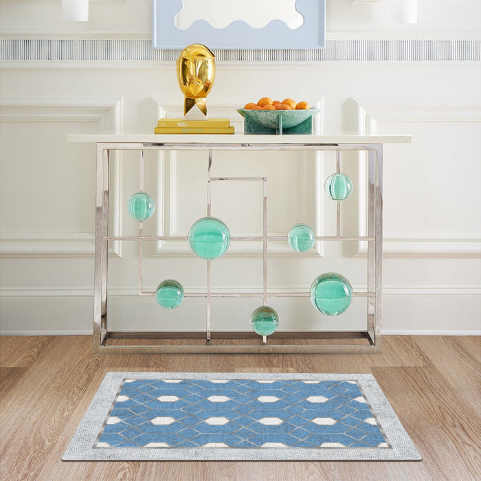 Airgugu Modern Minimalist  Blue Washable Bordered Area Rug