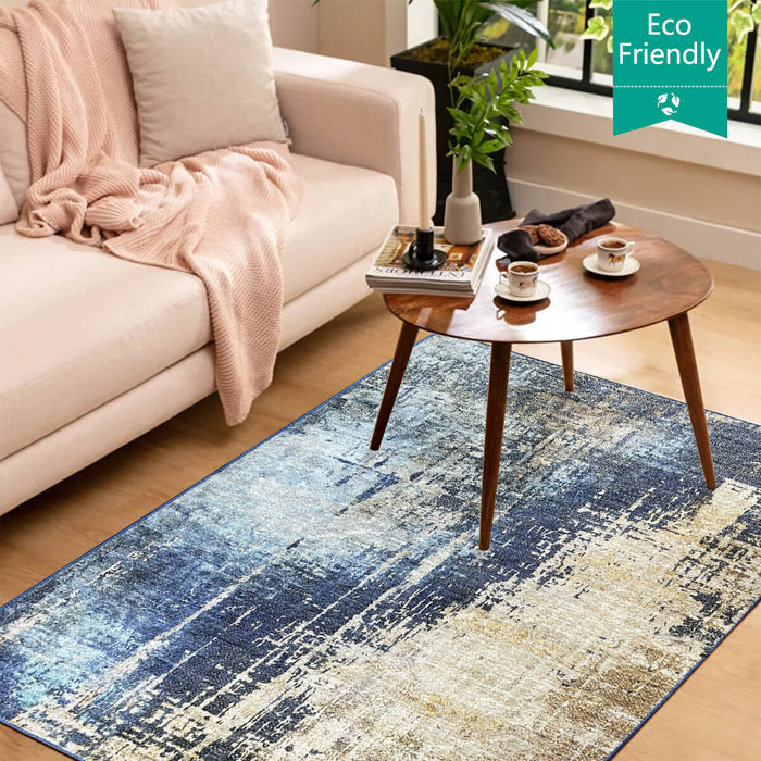 Airgugu Modern Minimalist Blue Brown Ink Rug