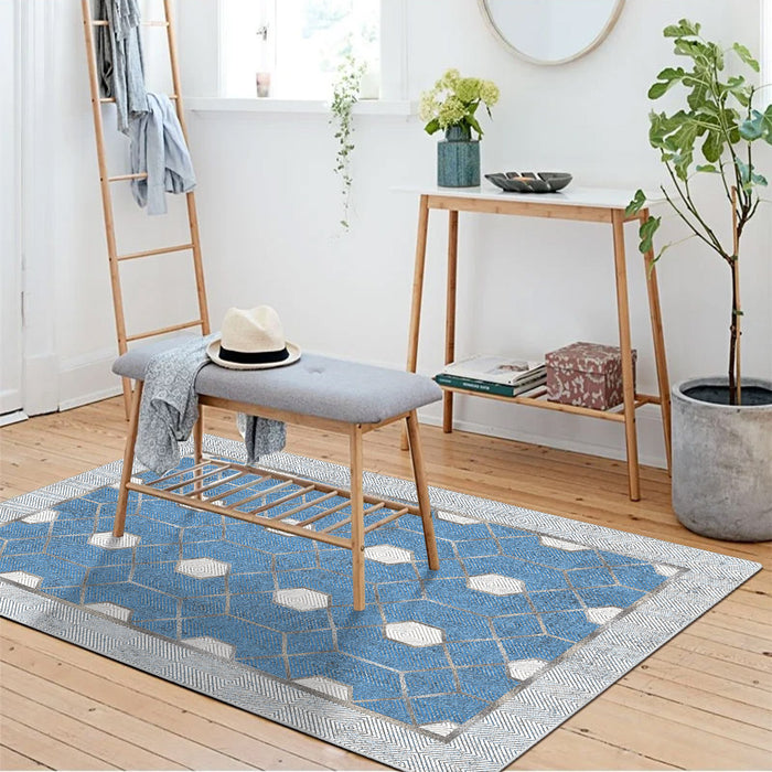 Airgugu Modern Minimalist  Blue Washable Bordered Area Rug