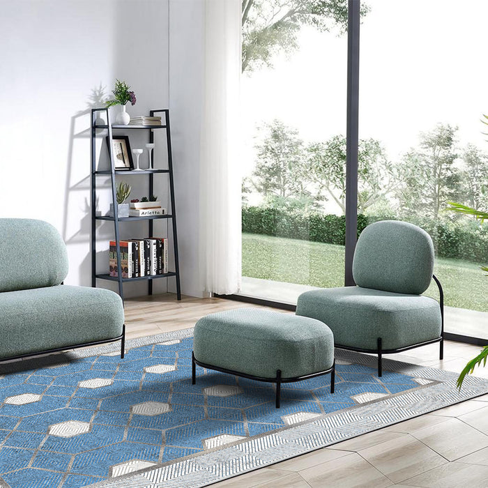 Airgugu Modern Minimalist  Blue Washable Bordered Area Rug