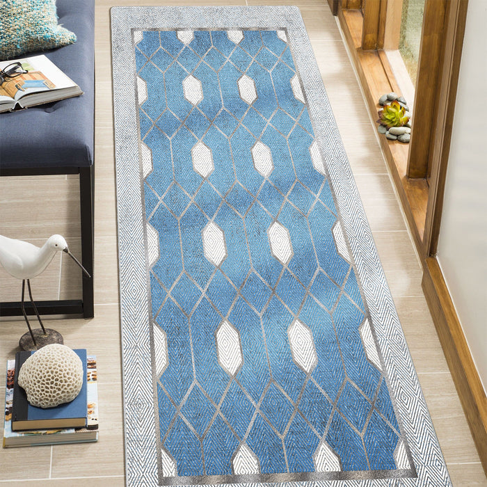 Airgugu Modern Minimalist  Blue Washable Bordered Area Rug