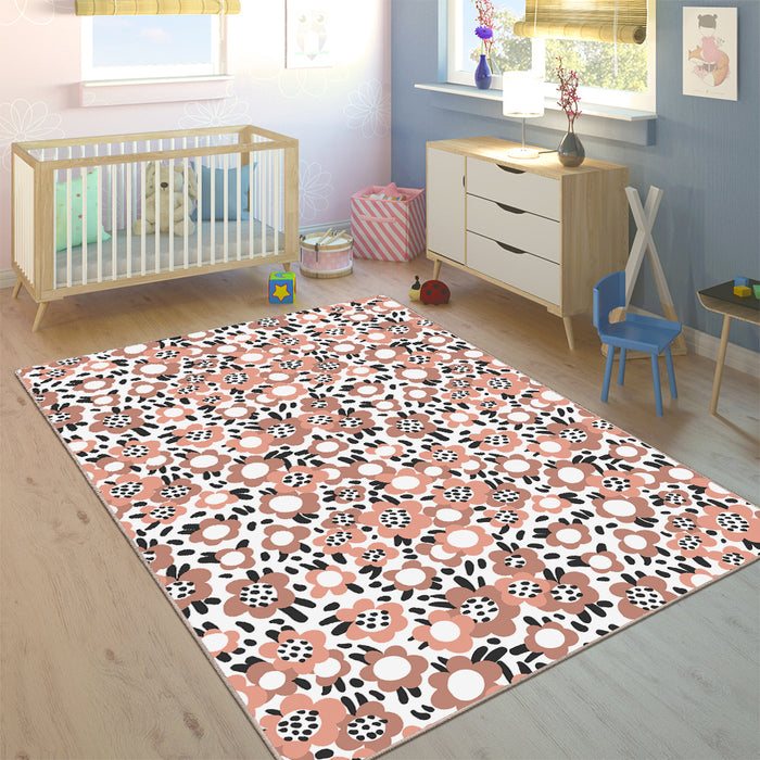 Airgugu KidSpace Delight Pink Brown Cartoon Flower Rug