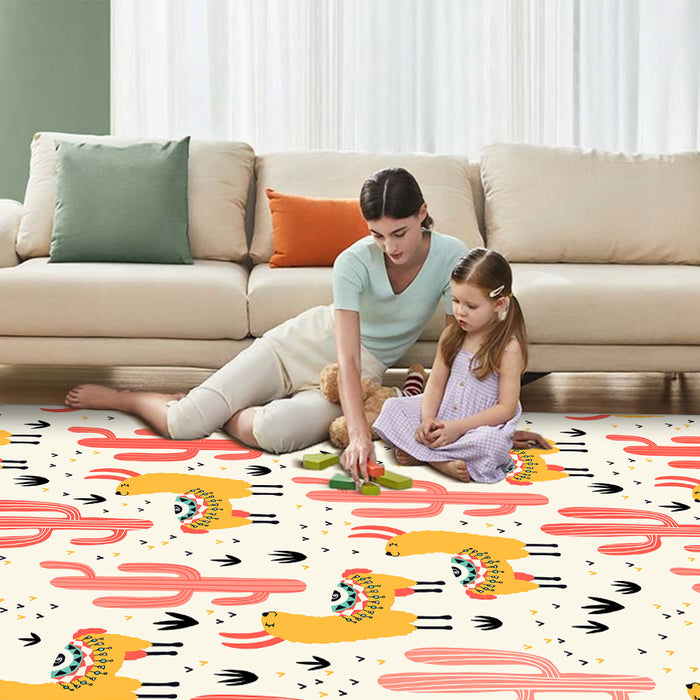 Airgugu KidSpace Delight Adorable Alpaca Pink Cactus Rug