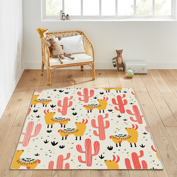 Airgugu KidSpace Delight Adorable Alpaca Pink Cactus Rug