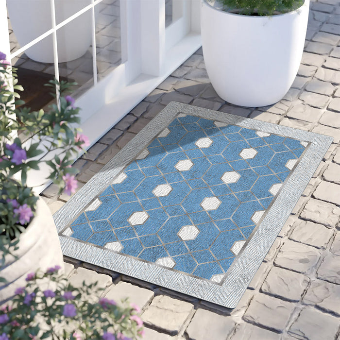 Airgugu Modern Minimalist  Blue Washable Bordered Area Rug