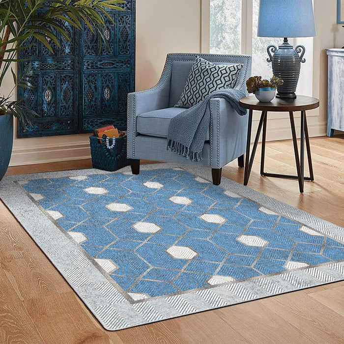 Airgugu Modern Minimalist  Blue Washable Bordered Area Rug