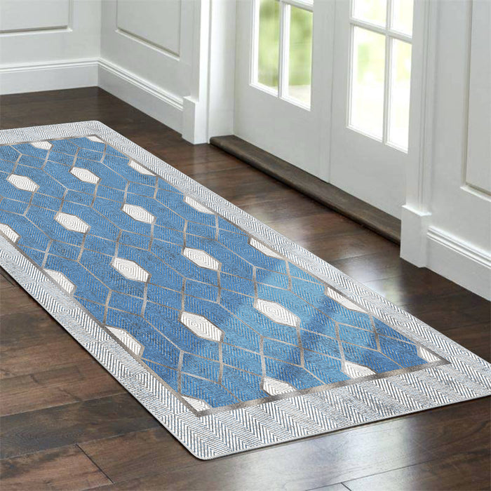 Airgugu Modern Minimalist  Blue Washable Bordered Area Rug