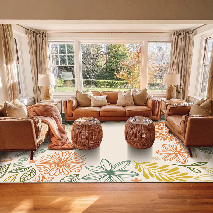 Airgugu KidSpace Delight Beige Vibrant Botanical Print Rug