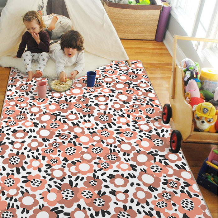 Airgugu KidSpace Delight Pink Brown Cartoon Flower Rug