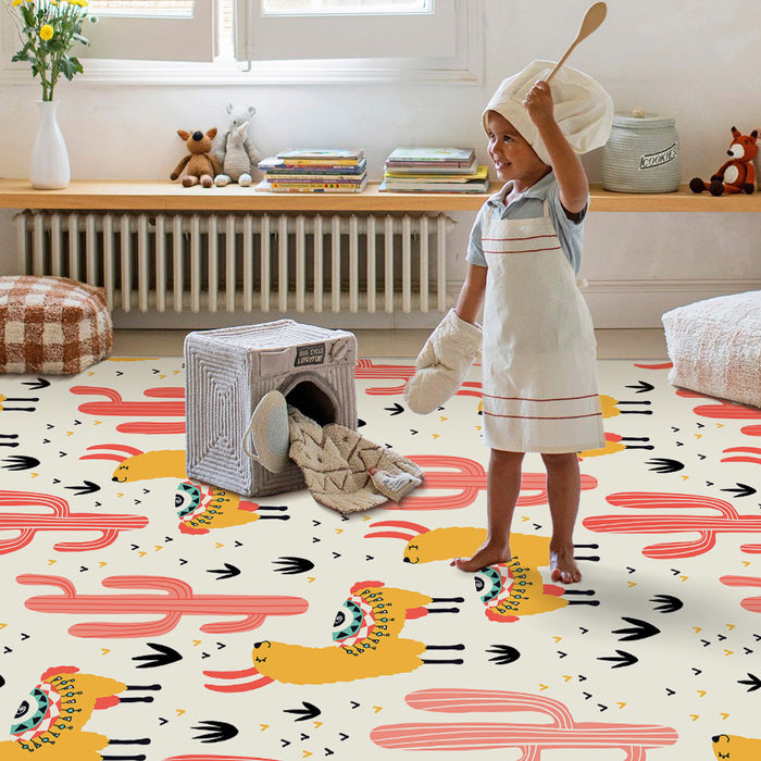 Airgugu KidSpace Delight Adorable Alpaca Pink Cactus Rug