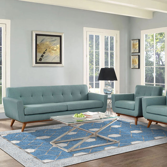 Airgugu Modern Minimalist  Blue Washable Bordered Area Rug