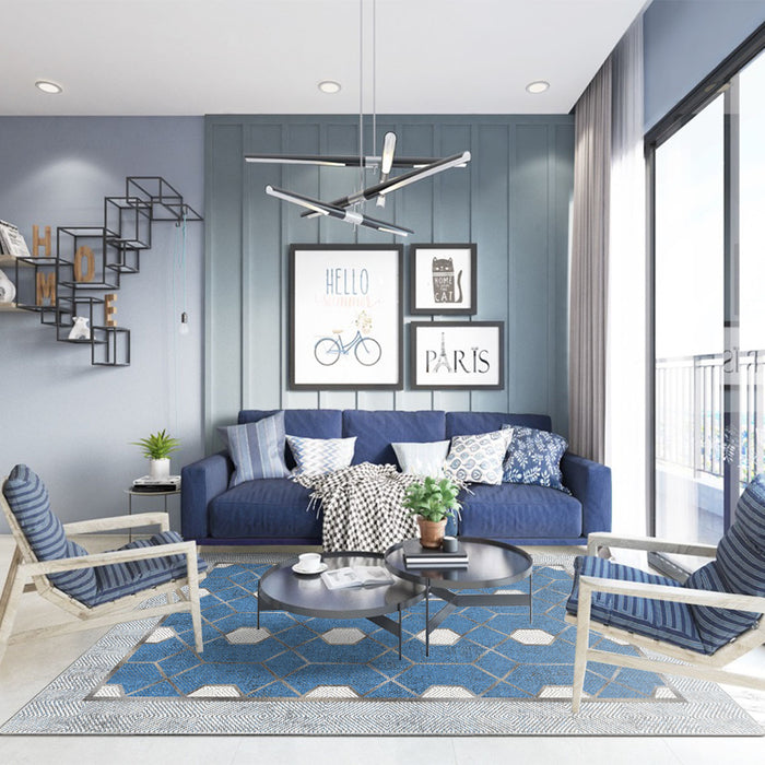 Airgugu Modern Minimalist  Blue Washable Bordered Area Rug
