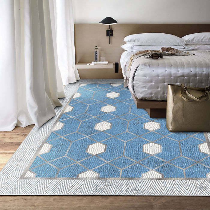 Airgugu Modern Minimalist  Blue Washable Bordered Area Rug