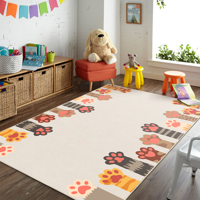Airgugu KidSpace Delight Pink Cat Footprints Gray Rug