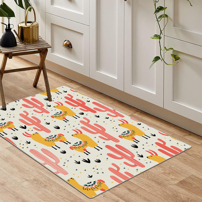 Airgugu KidSpace Delight Adorable Alpaca Pink Cactus Rug