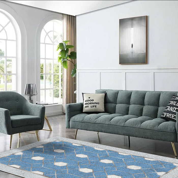 Airgugu Modern Minimalist  Blue Washable Bordered Area Rug