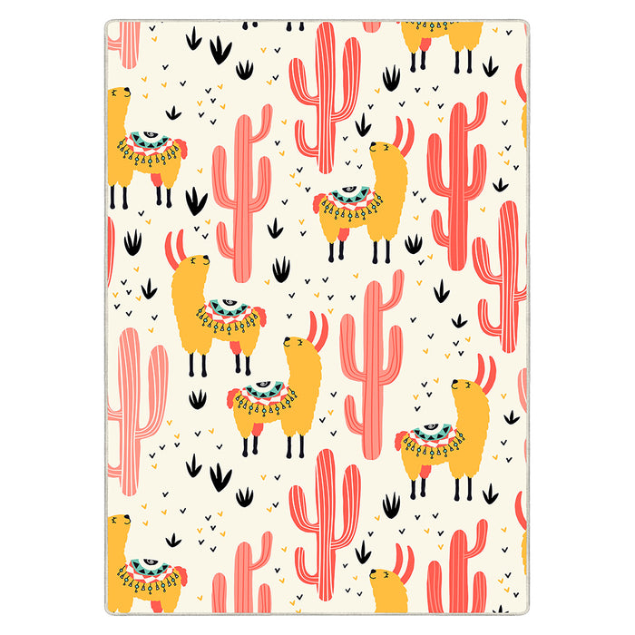 Airgugu KidSpace Delight Adorable Alpaca Pink Cactus Rug