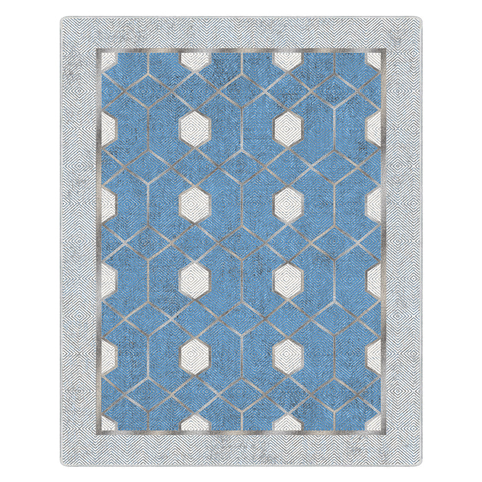 Airgugu Modern Minimalist  Blue Washable Bordered Area Rug