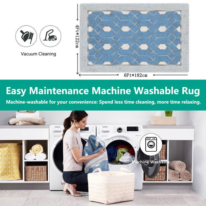 Airgugu Modern Minimalist  Blue Washable Bordered Area Rug