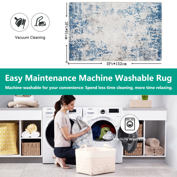 Airgugu Modern Minimalist Blue Peggy Washable Abstract Rug