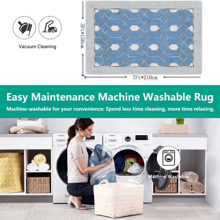 Airgugu Modern Minimalist  Blue Washable Bordered Area Rug