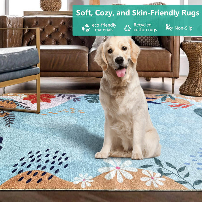 Airgugu Earth Garden Colorful Plant Blue Rug
