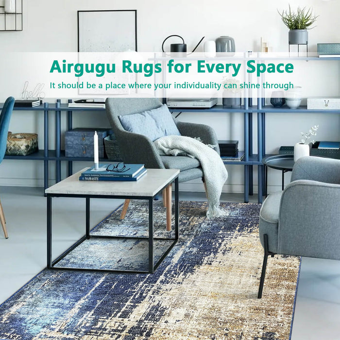 Airgugu Modern Minimalist Blue Brown Ink Rug