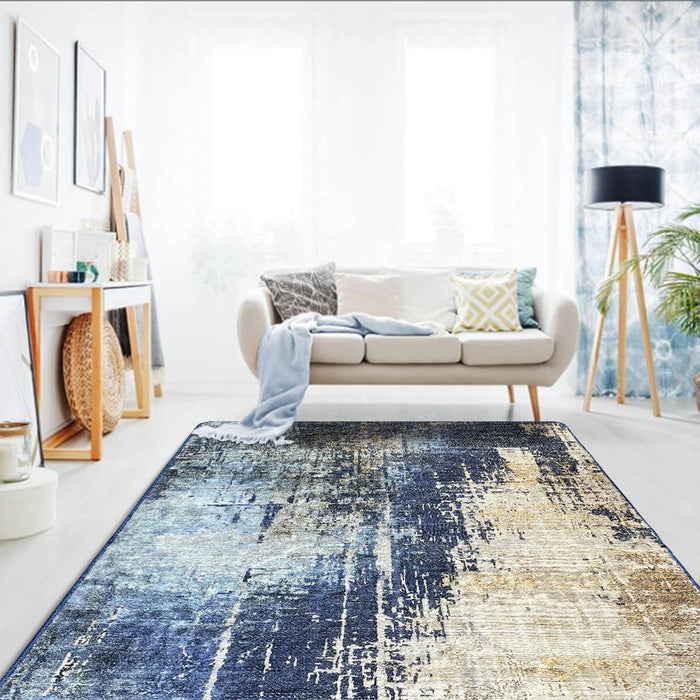 Airgugu Modern Minimalist Blue Brown Ink Rug