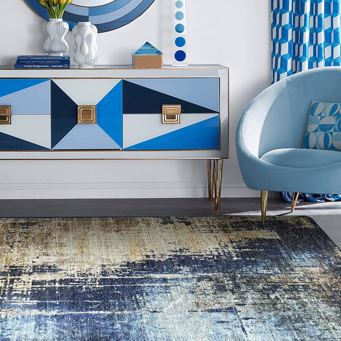 Airgugu Modern Minimalist Blue Brown Ink Rug