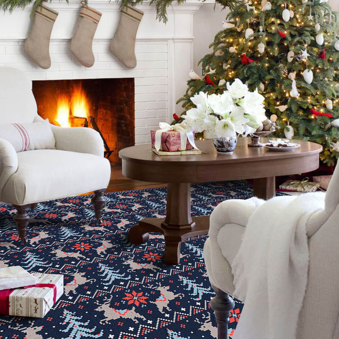 Airgugu Dark Blue Christmas Rree Reindeer Rug🎄🔥