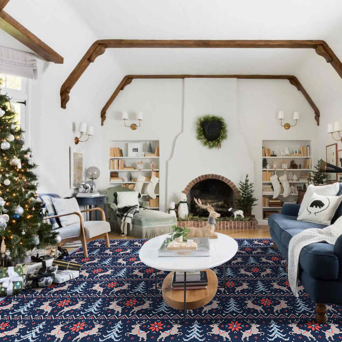 Airgugu Dark Blue Christmas Rree Reindeer Rug🎄🔥