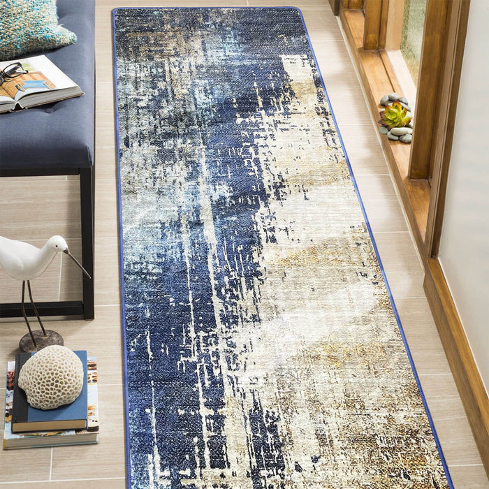 Airgugu Modern Minimalist Blue Brown Ink Rug
