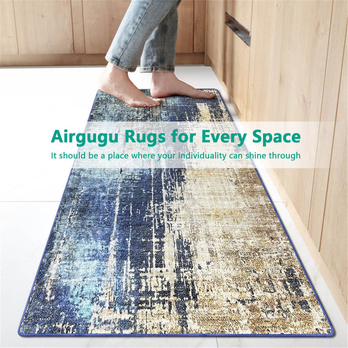 Airgugu Modern Minimalist Blue Brown Ink Rug