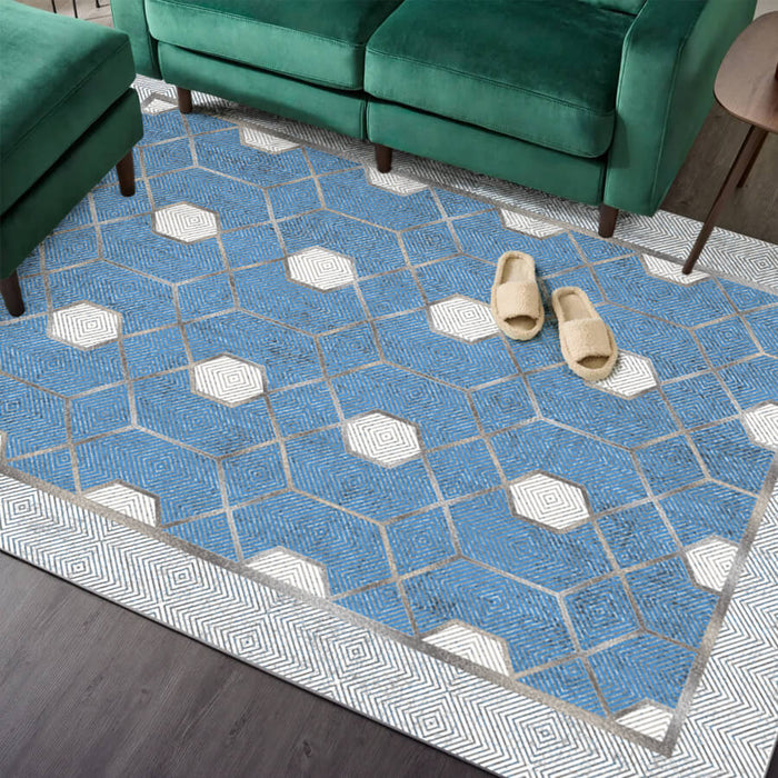 Airgugu Modern Minimalist  Blue Washable Bordered Area Rug