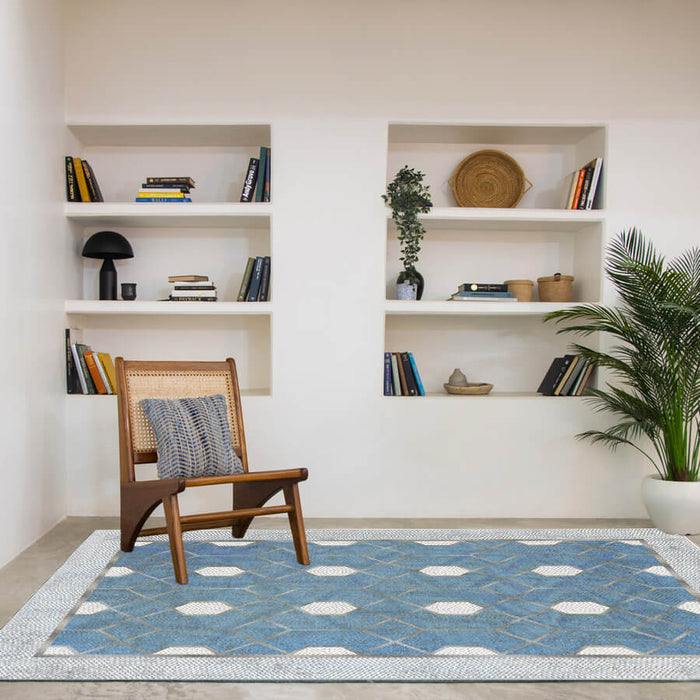 Airgugu Modern Minimalist  Blue Washable Bordered Area Rug