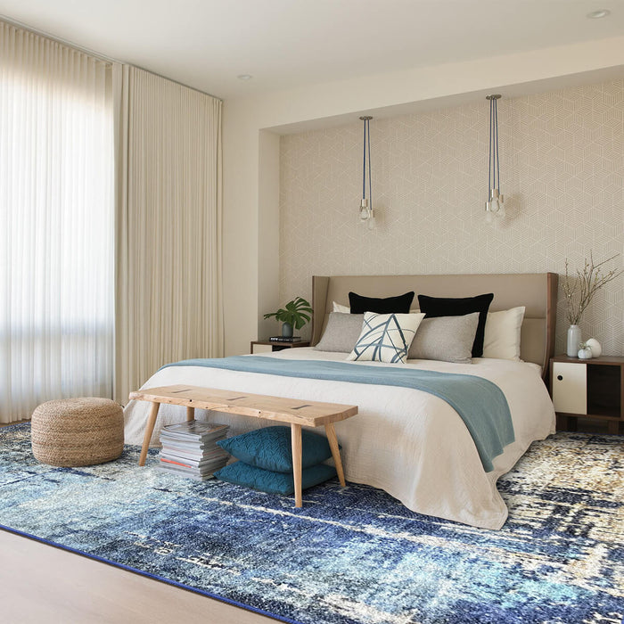 Airgugu Modern Minimalist Blue Brown Ink Rug