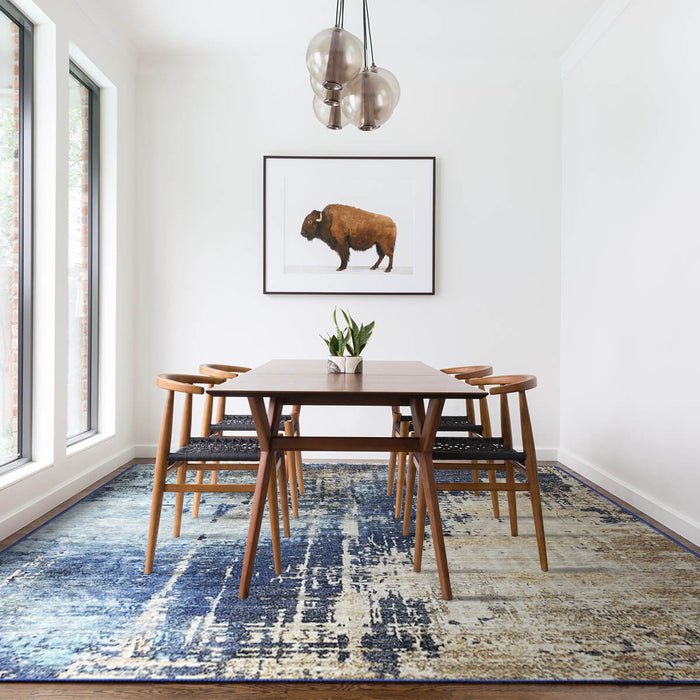 Airgugu Modern Minimalist Blue Brown Ink Rug