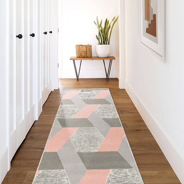 Airgugu Modern Minimalist Gray Pink Geometric Rug