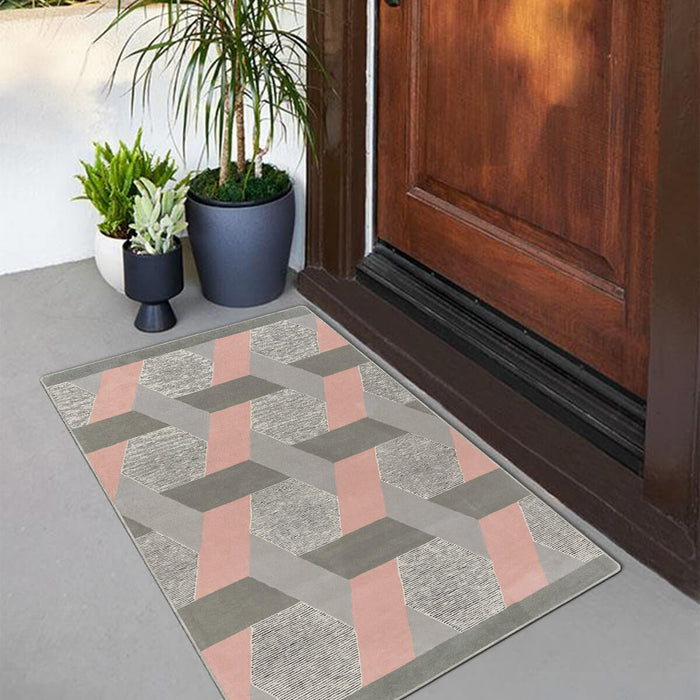 Airgugu Modern Minimalist Gray Pink Geometric Rug