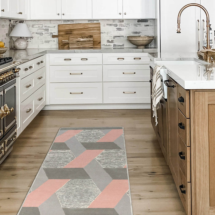 Airgugu Modern Minimalist Gray Pink Geometric Rug