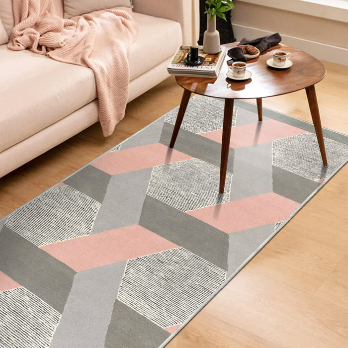 Airgugu Modern Minimalist Gray Pink Geometric Rug