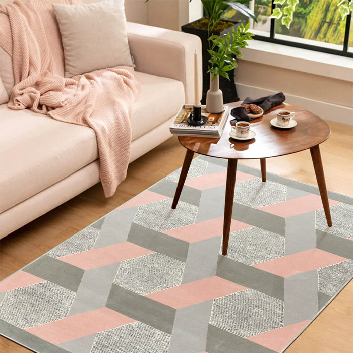 Airgugu Modern Minimalist Gray Pink Geometric Rug