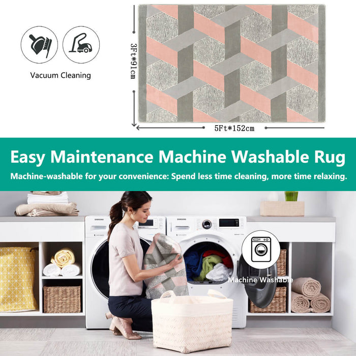 Airgugu Modern Minimalist Gray Pink Geometric Rug