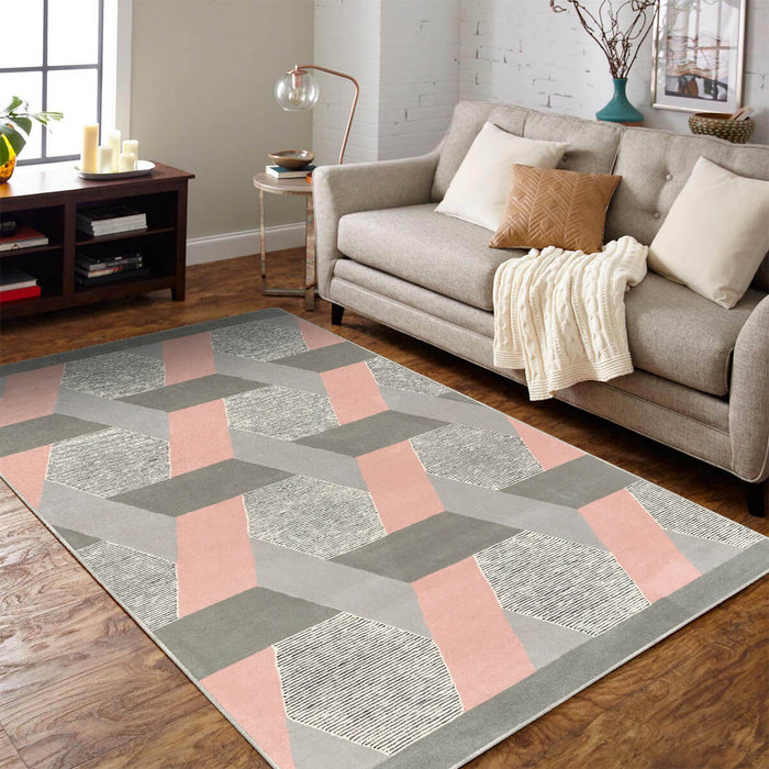 Airgugu Modern Minimalist Gray Pink Geometric Rug