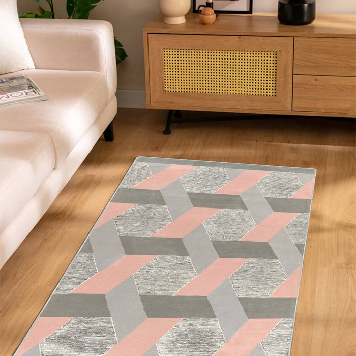 Airgugu Modern Minimalist Gray Pink Geometric Rug