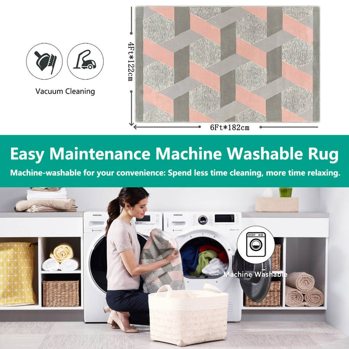 Airgugu Modern Minimalist Gray Pink Geometric Rug