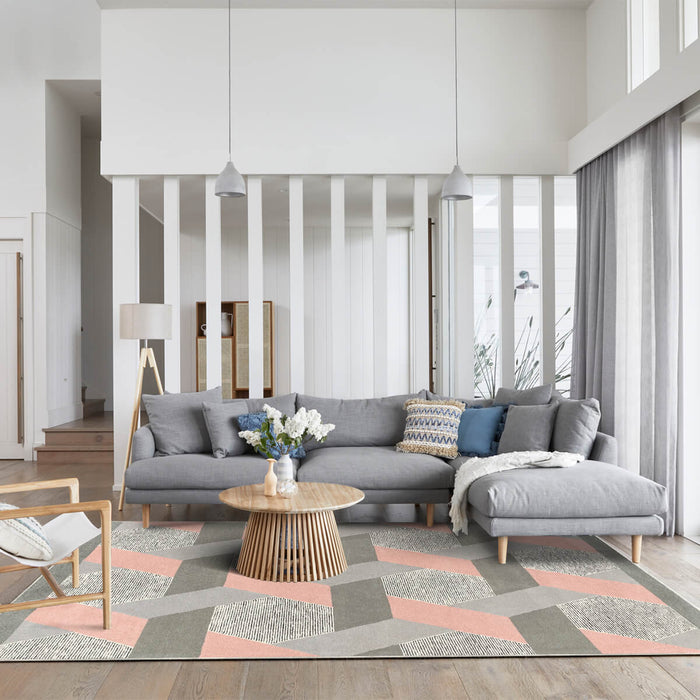 Airgugu Modern Minimalist Gray Pink Geometric Rug