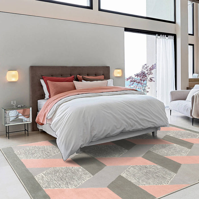 Airgugu Modern Minimalist Gray Pink Geometric Rug