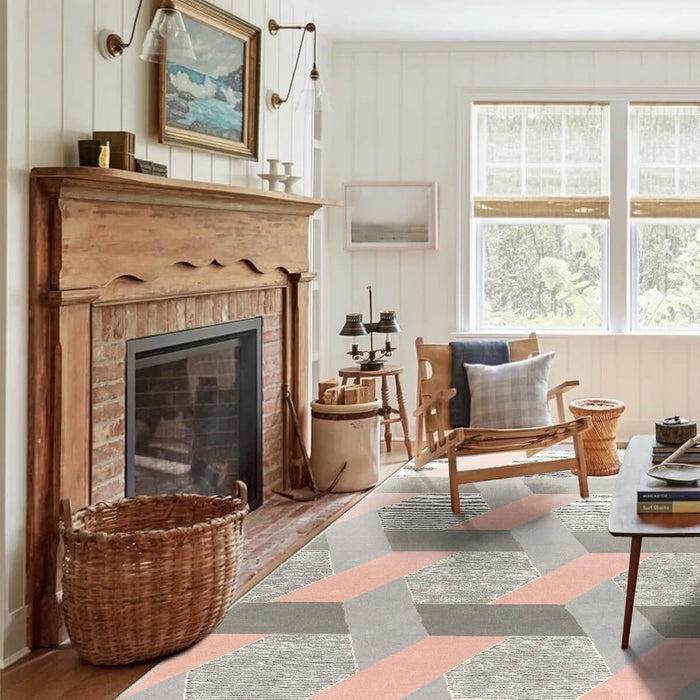 Airgugu Modern Minimalist Gray Pink Geometric Rug
