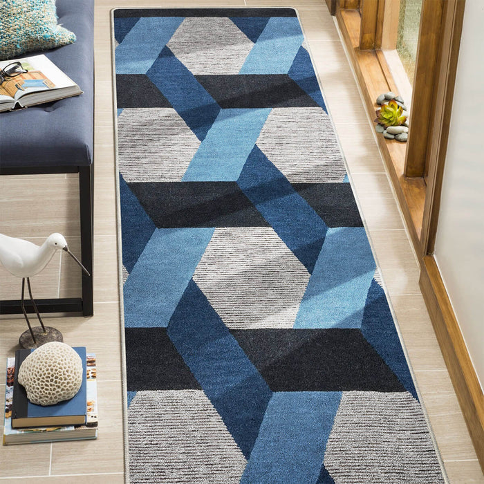 Airgugu Modern Minimalist Gray Blue Geometric Rug